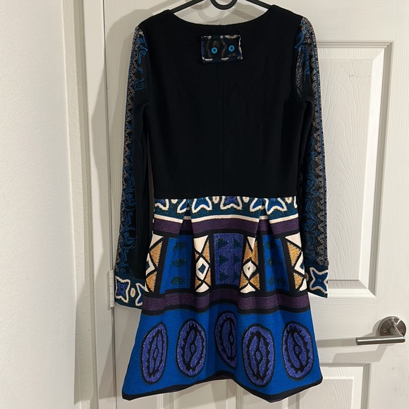 Lulu-H dress sheer sleeves, blue, yellow, purple patterns. - Picture 2 of 2